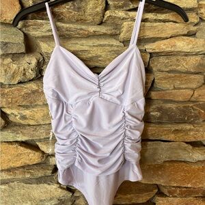 NWOT Pale Lavender Ruched Bodysuit with Sweetheart Neckline